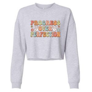 Motivational Progress Over Perfection Back To School Teacher Cropped Pullover Crew