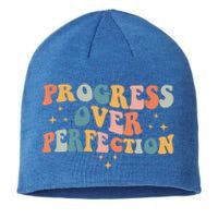 Motivational Progress Over Perfection Back To School Teacher Sustainable Beanie