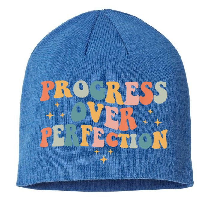 Motivational Progress Over Perfection Back To School Teacher Sustainable Beanie