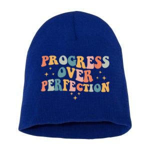 Motivational Progress Over Perfection Back To School Teacher Short Acrylic Beanie