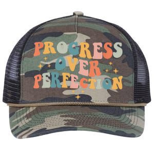 Motivational Progress Over Perfection Back To School Teacher Retro Rope Trucker Hat Cap