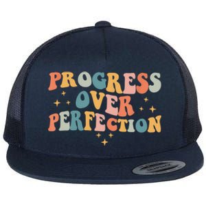 Motivational Progress Over Perfection Back To School Teacher Flat Bill Trucker Hat