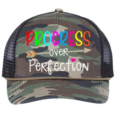 Motivational Progress Over Perfecti To School Teacher Gift Retro Rope Trucker Hat Cap