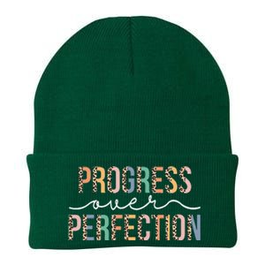 Motivational Progress Over Perfection Leopard Print Teacher Knit Cap Winter Beanie