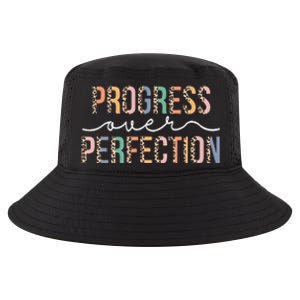 Motivational Progress Over Perfection Leopard Print Teacher Cool Comfort Performance Bucket Hat