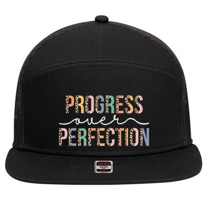 Motivational Progress Over Perfection Leopard Print Teacher 7 Panel Mesh Trucker Snapback Hat