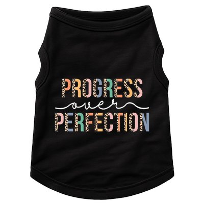 Motivational Progress Over Perfection Leopard Print Teacher Doggie Tank