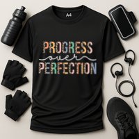 Motivational Progress Over Perfection Leopard Print Teacher Performance Shirt