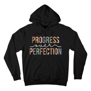 Motivational Progress Over Perfection Leopard Print Teacher Hoodie