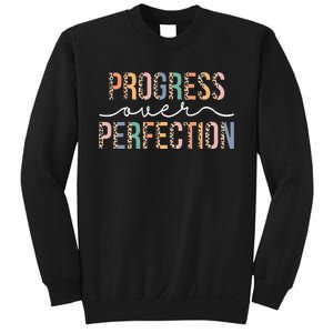 Motivational Progress Over Perfection Leopard Print Teacher Sweatshirt