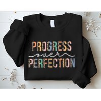Motivational Progress Over Perfection Leopard Print Teacher Sweatshirt