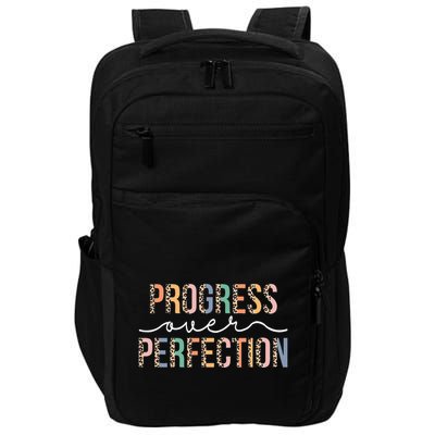 Motivational Progress Over Perfection Leopard Print Teacher Impact Tech Backpack