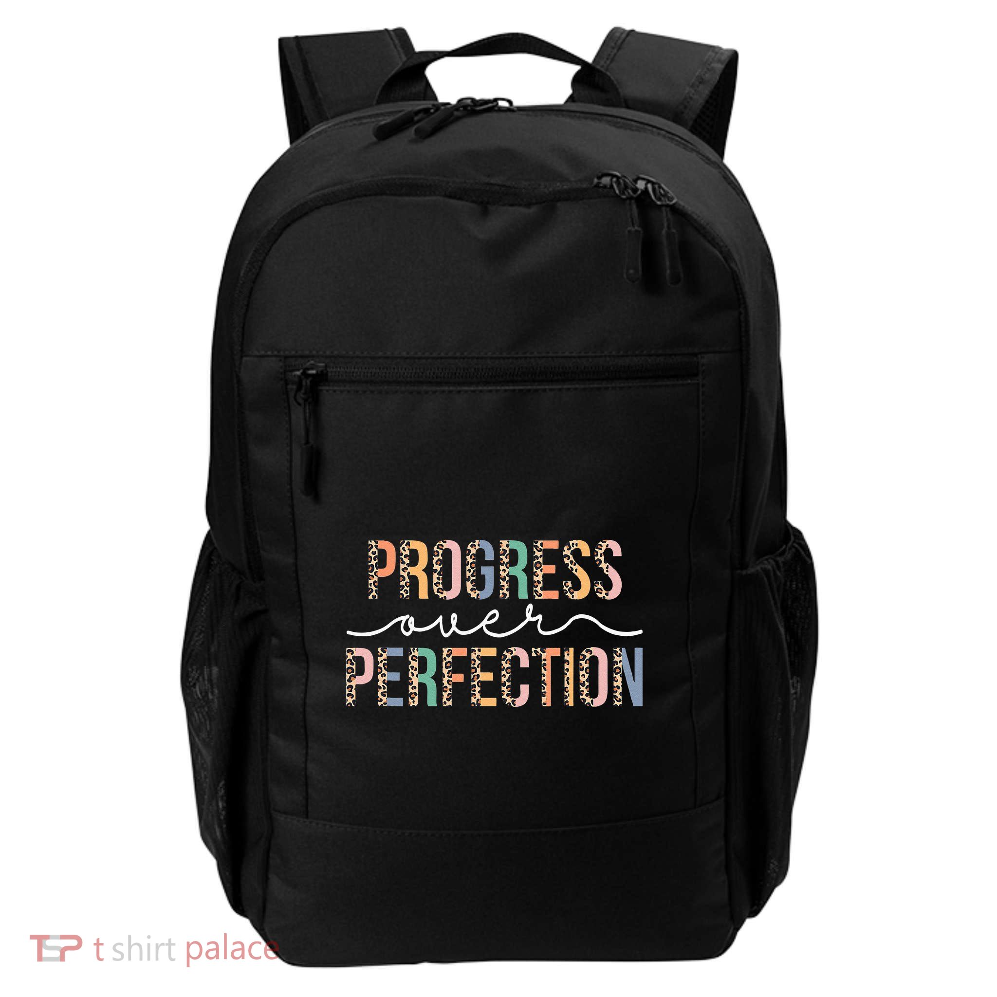 Motivational Progress Over Perfection Leopard Print Teacher Backpack