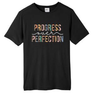 Motivational Progress Over Perfection Leopard Print Teacher Tall Fusion ChromaSoft Performance T-Shirt