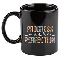 Motivational Progress Over Perfection Leopard Print Teacher 11oz C Handle Ceramic Mug