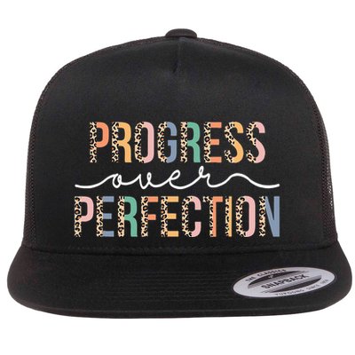 Motivational Progress Over Perfection Leopard Print Teacher Flatbill Hat