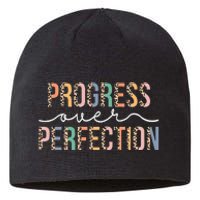 Motivational Progress Over Perfection Leopard Print Teacher Sustainable Beanie