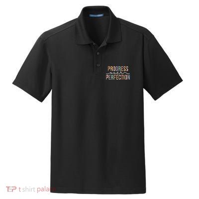 Motivational Progress Over Perfection Leopard Print Teacher Dry Zone Grid Polo