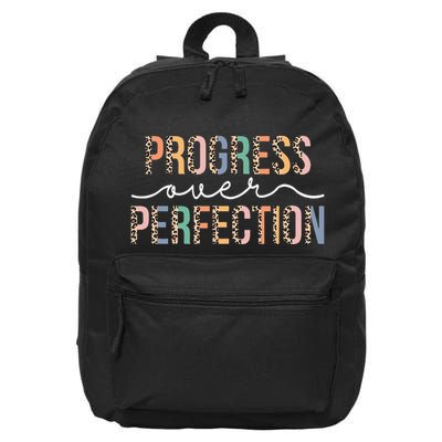 Motivational Progress Over Perfection Leopard Print Teacher 16 in Basic Backpack