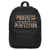 Motivational Progress Over Perfection Leopard Print Teacher 16 in Basic Backpack