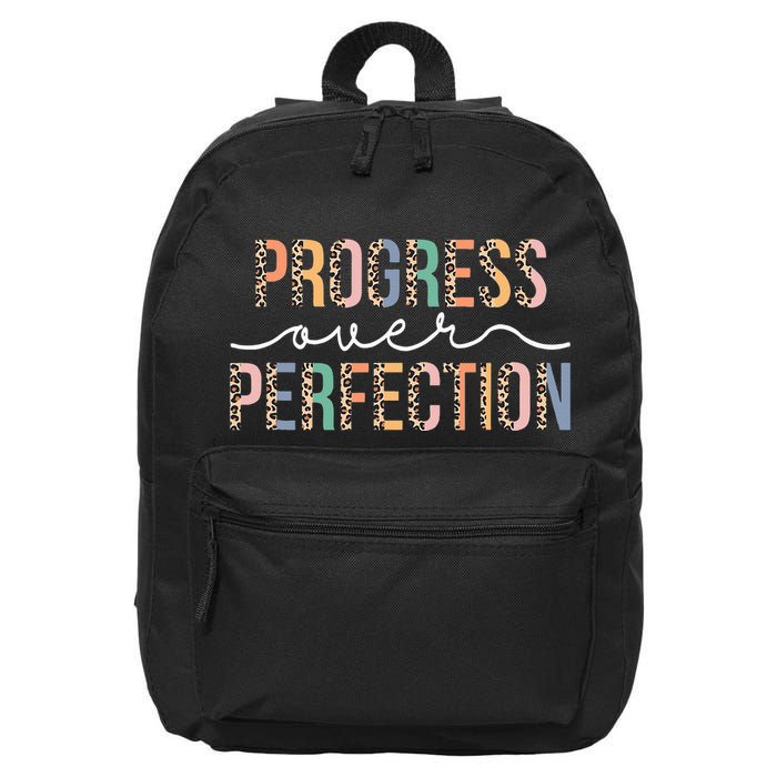 Motivational Progress Over Perfection Leopard Print Teacher 16 in Basic Backpack