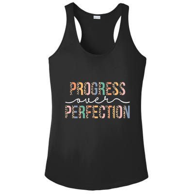 Motivational Progress Over Perfection Leopard Print Teacher Ladies PosiCharge Competitor Racerback Tank