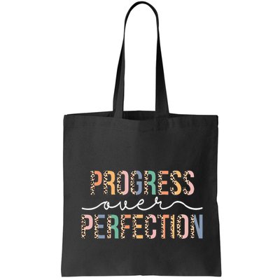 Motivational Progress Over Perfection Leopard Print Teacher Bag