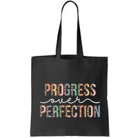 Motivational Progress Over Perfection Leopard Print Teacher Bag