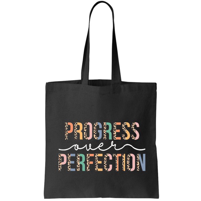 Motivational Progress Over Perfection Leopard Print Teacher Bag