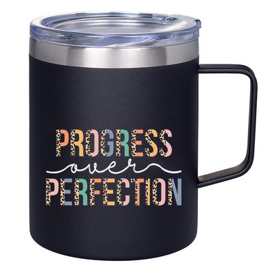 Motivational Progress Over Perfection Leopard Print Teacher 12oz Stainless Steel Coffee Mug