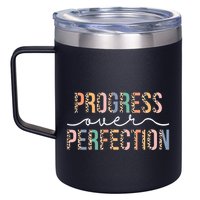 Motivational Progress Over Perfection Leopard Print Teacher 12oz Stainless Steel Coffee Mug
