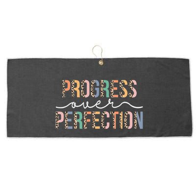 Motivational Progress Over Perfection Leopard Print Teacher Large Microfiber Waffle Golf Towel
