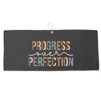 Motivational Progress Over Perfection Leopard Print Teacher Large Microfiber Waffle Golf Towel