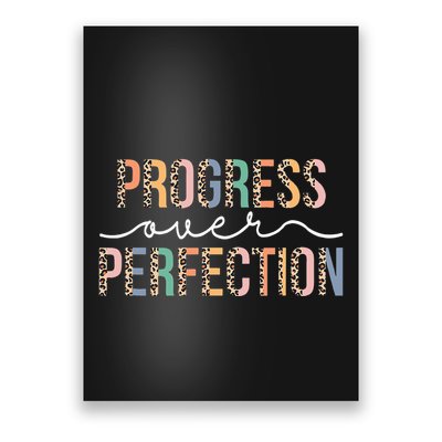 Motivational Progress Over Perfection Leopard Print Teacher Poster