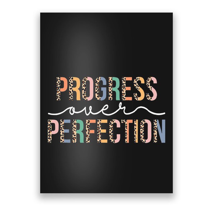 Motivational Progress Over Perfection Leopard Print Teacher Poster
