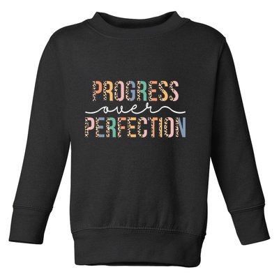 Motivational Progress Over Perfection Leopard Print Teacher Toddler Sweatshirt