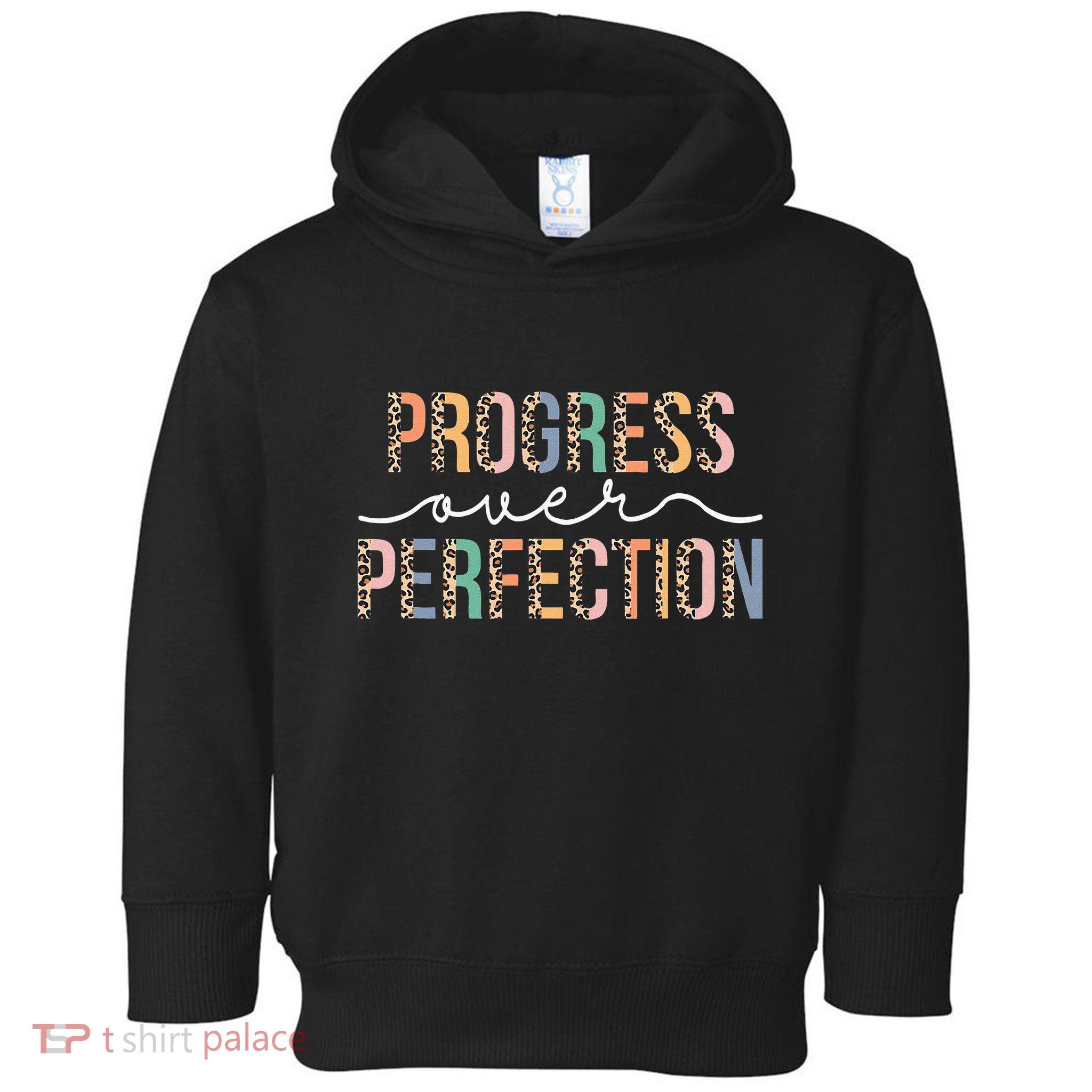 Motivational Progress Over Perfection Leopard Print Teacher Toddler Hoodie