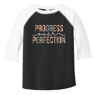 Motivational Progress Over Perfection Leopard Print Teacher Toddler Fine Jersey T-Shirt
