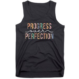 Motivational Progress Over Perfection Leopard Print Teacher Tank Top