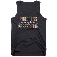 Motivational Progress Over Perfection Leopard Print Teacher Tank Top