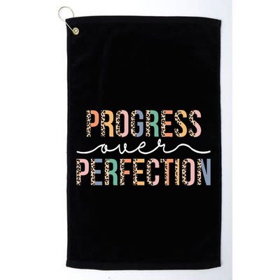 Motivational Progress Over Perfection Leopard Print Teacher Golf Towel