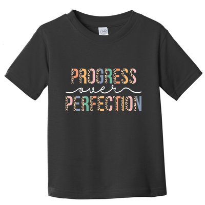 Motivational Progress Over Perfection Leopard Print Teacher Toddler T-Shirt