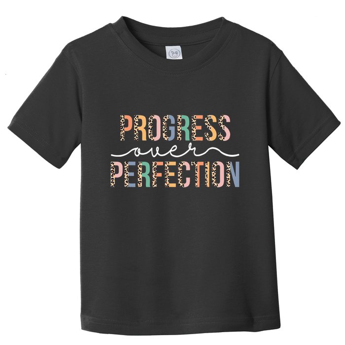 Motivational Progress Over Perfection Leopard Print Teacher Toddler T-Shirt