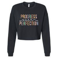 Motivational Progress Over Perfection Leopard Print Teacher Cropped Pullover Crew