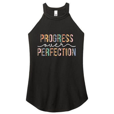 Motivational Progress Over Perfection Leopard Print Teacher Women's Perfect Tri Rocker Tank