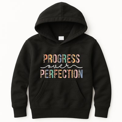 Motivational Progress Over Perfection Leopard Print Teacher Kids Hoodie