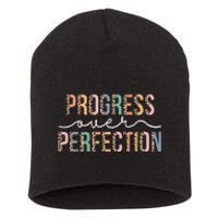 Motivational Progress Over Perfection Leopard Print Teacher Short Acrylic Beanie