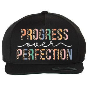 Motivational Progress Over Perfection Leopard Print Teacher Wool Snapback Cap