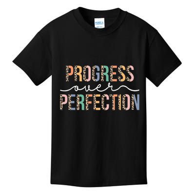 Motivational Progress Over Perfection Leopard Print Teacher Kids T-Shirt