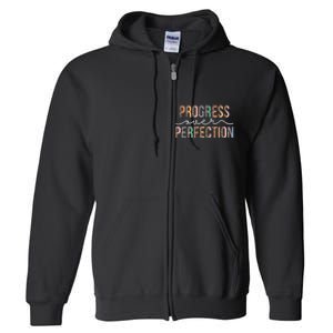 Motivational Progress Over Perfection Leopard Print Teacher Full Zip Hoodie